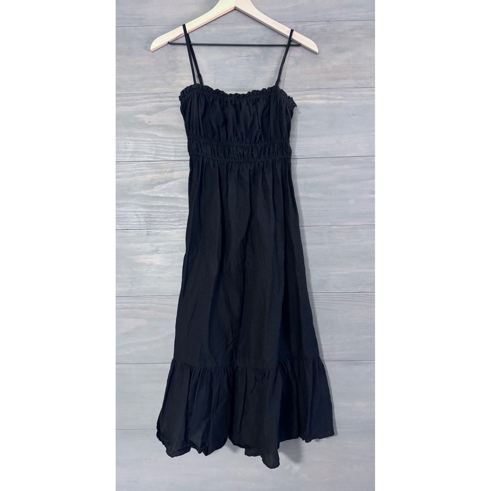 Dizzy Lizzy Black Cotton Midi Dress Tiered Cottagecore Size Small